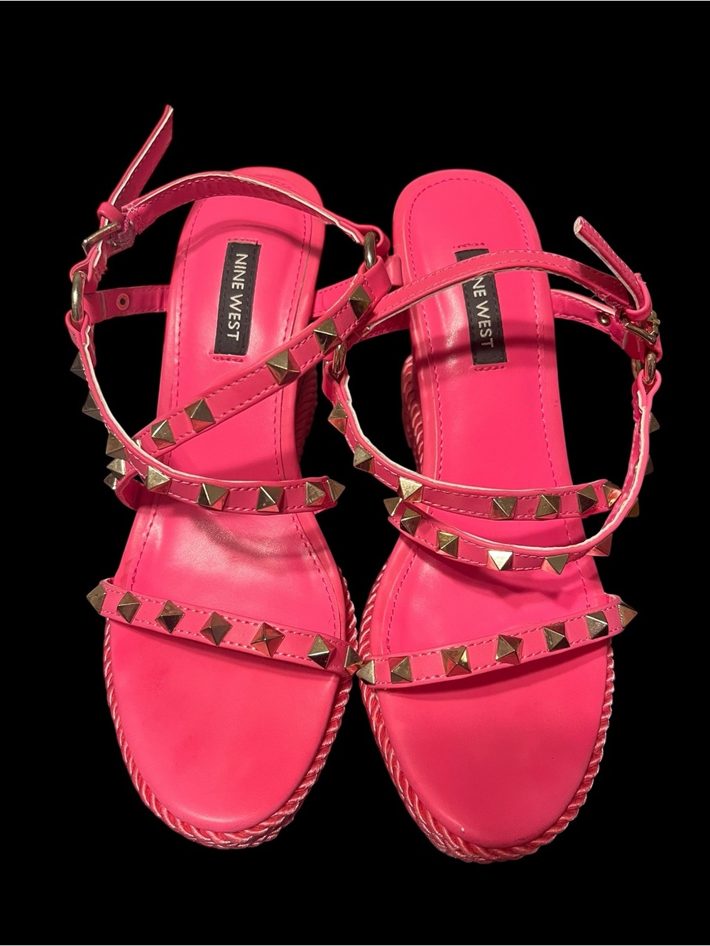 Nine West Hart 3 Hot Pink Studded Wedge Sandals Size 7.5 - Picture 3 of 6